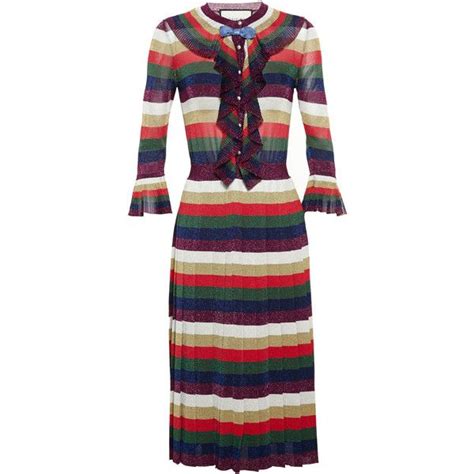 gucci white dress stripe|Gucci pleated dress.